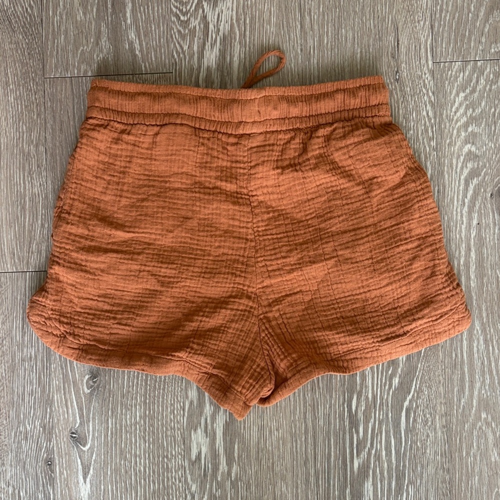 H&M Women's Rust Orange Textured Drawstring Shorts - Picture 3 of 4